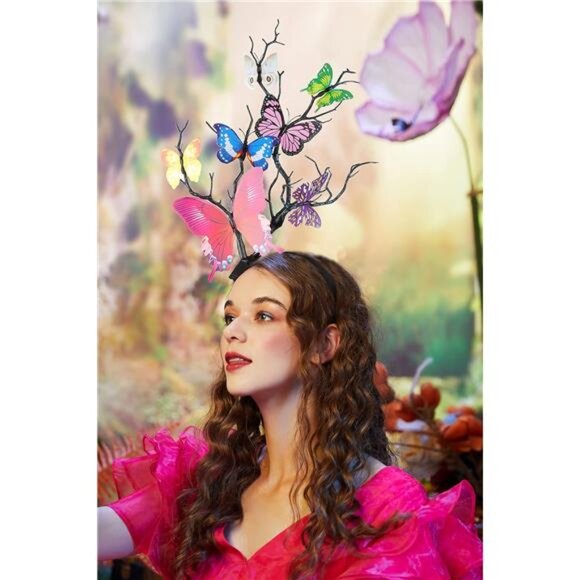 Butterfly Crown Headband | Monarch Fascinator Hat | Tea Party & Halloween - Picture 3 of 6